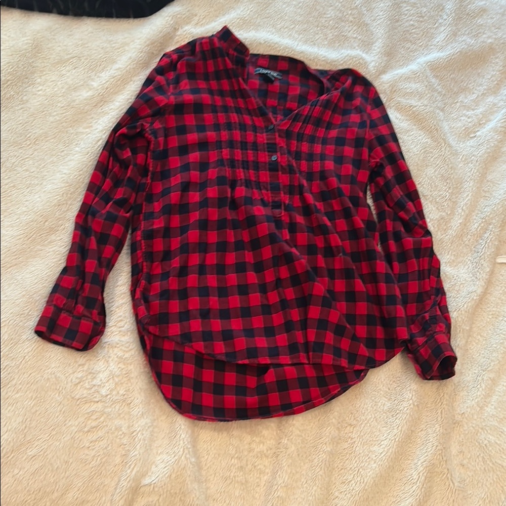 Lands' End Red and Black Plaid Button Down Shirt